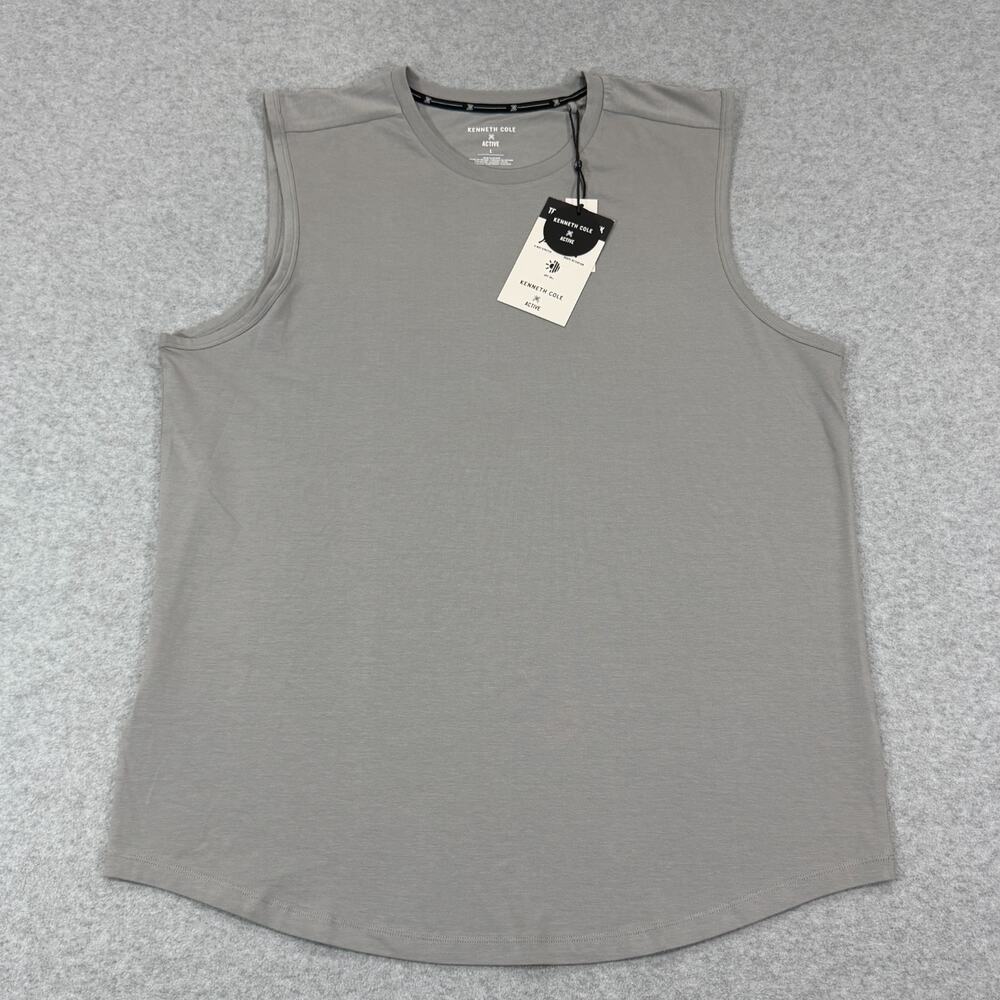 Kenneth Cole Active Mens Tech Muscle Tank Top Large Limestone Gray Curved Hem